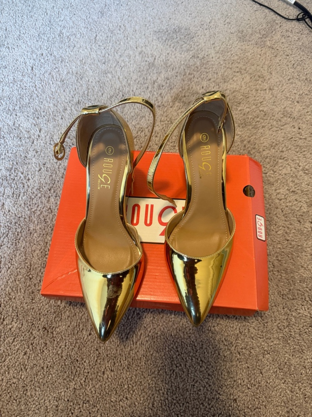 Rouge Helium Metallic Gold Pointed Ankle-Strap Wedges